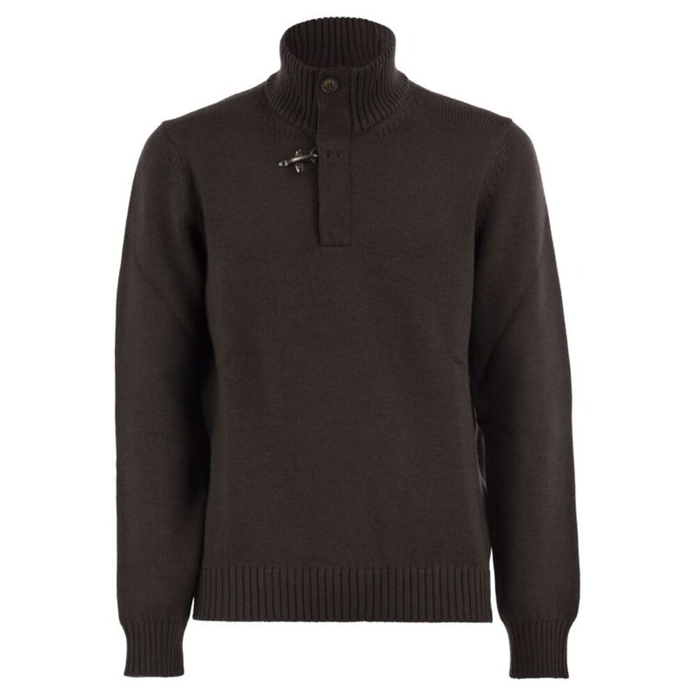 Fay Men Virgin Wool Jumper With High Neck And Hook Fastening